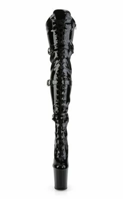 Pleaser FLAMINGO-3028 Black Patent Thigh High Boots