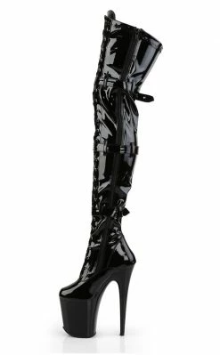 Pleaser FLAMINGO-3028 Black Patent Thigh High Boots