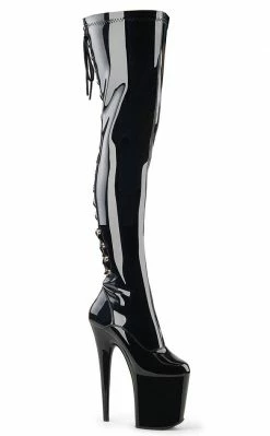 Pleaser Pole Shoes FLAMINGO-3063 Black Patent Thigh High Boots
