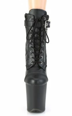 Pleaser FLAMINGO-800-05 Black Faux Leather Quilted Boots Pole Shoes