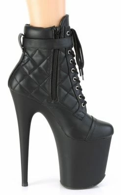 Pleaser FLAMINGO-800-05 Black Faux Leather Quilted Boots Pole Shoes