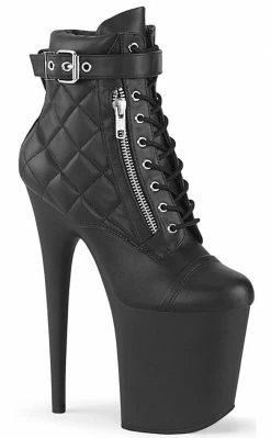 Pleaser FLAMINGO-800-05 Black Faux Leather Quilted Boots Pole Shoes