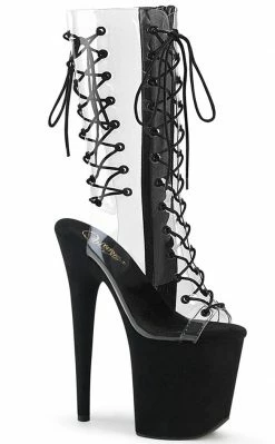 Pleaser FLAMINGO-800-60 Clear/Faux Suede Boots