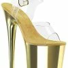 Pleaser FLAMINGO-808 Clear & Gold Chrome Heels Pole Shoes