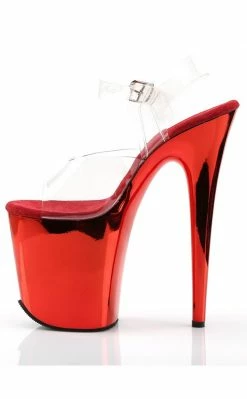 Pleaser Pole Shoes FLAMINGO-808 Clear & Red Chrome Heels