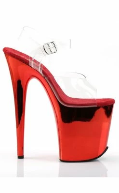 Pleaser Pole Shoes FLAMINGO-808 Clear & Red Chrome Heels