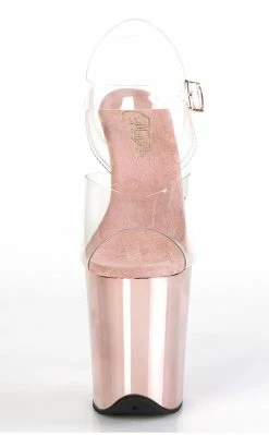 Pleaser FLAMINGO-808 Clear & Rose Gold Chrome Heels