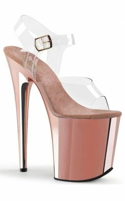 Pleaser FLAMINGO-808 Clear & Rose Gold Chrome Heels