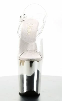 Pleaser Pole Shoes FLAMINGO-808 Clear & Silver Chrome Heels