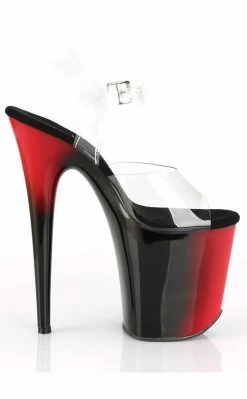 Pleaser Pole Shoes FLAMINGO-808BR Clear/Red-Black Heels 11 Pleaser Pole Shoes FLAMINGO-808BR Clear/Red-Black Heels