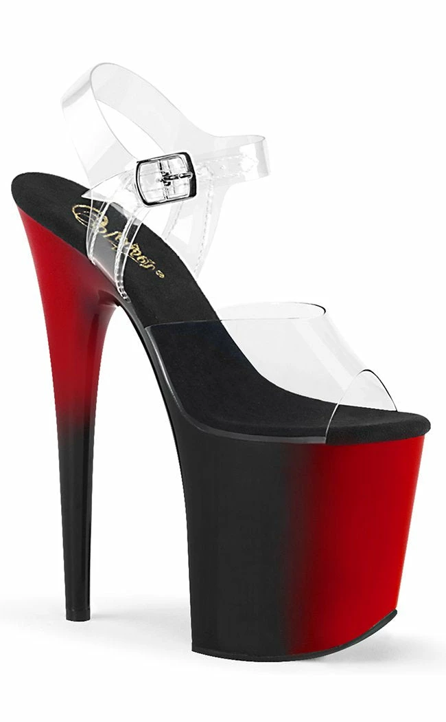 Pleaser Pole Shoes FLAMINGO-808BR Clear/Red-Black Heels 3 Pleaser Pole Shoes FLAMINGO-808BR Clear/Red-Black Heels