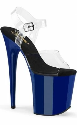 Pleaser Pole Shoes FLAMINGO-808C Clear/Royal Blue Heels