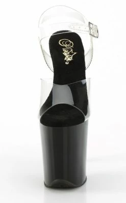 Pleaser FLAMINGO-808CRS-2 Clear/Black & Silver Rhinestone Heels Pole Shoes