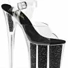 Pleaser Pole Shoes FLAMINGO-808G Clear & Black Glitter Heels