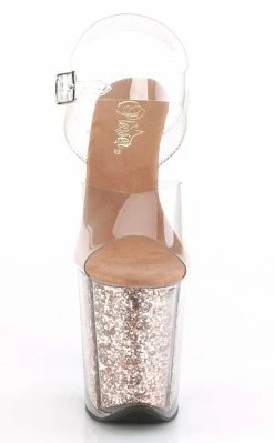 Pleaser FLAMINGO-808G Clear & Rose Gold Glitter Heels
