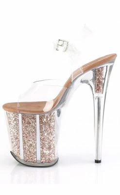 Pleaser FLAMINGO-808G Clear & Rose Gold Glitter Heels