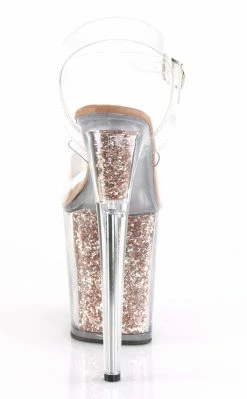 Pleaser FLAMINGO-808G Clear & Rose Gold Glitter Heels