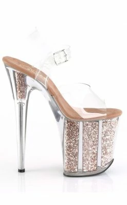 Pleaser FLAMINGO-808G Clear & Rose Gold Glitter Heels