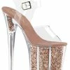Pleaser FLAMINGO-808G Clear & Rose Gold Glitter Heels