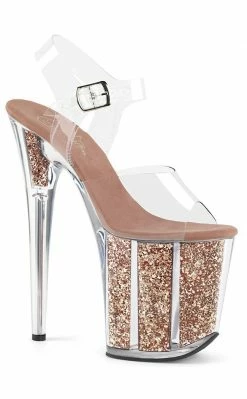 Pleaser FLAMINGO-808G Clear & Rose Gold Glitter Heels