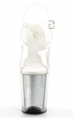 Pleaser FLAMINGO-808G Clear & Silver Glitter Heels Pole Shoes
