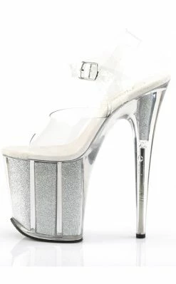 Pleaser FLAMINGO-808G Clear & Silver Glitter Heels Pole Shoes
