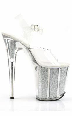 Pleaser FLAMINGO-808G Clear & Silver Glitter Heels Pole Shoes