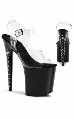 Pleaser FLAMINGO-808LS Clear & Black Rhinestone Heels Pole Shoes