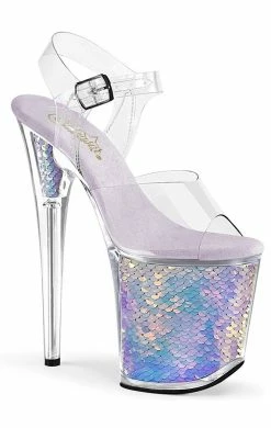 Pleaser FLAMINGO-808MC Mermaid Scale Silver Iridescent Heels Pole Shoes
