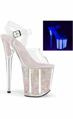 Pleaser FLAMINGO-808UVG Clear/Neon Opal Glitter Heels Pole Shoes