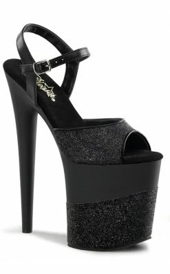 Pleaser FLAMINGO-809-2G Black Glitter Heels