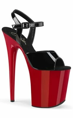 Pleaser FLAMINGO-809 Black Patent & Red Heels
