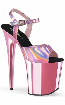 Pleaser FLAMINGO-809HG Baby Pink Hologram Chrome Heels Pole Shoes