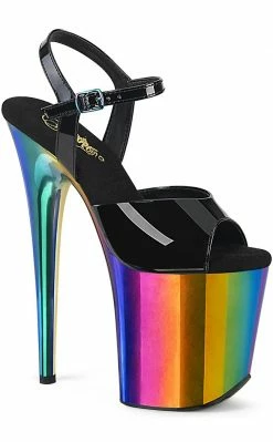 Pleaser FLAMINGO-809RC Black Patent/Rainbow Chrome Heels Pole Shoes
