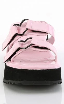 Demonia Shoes FLIP-12 Baby Pink Holo Heart Slides