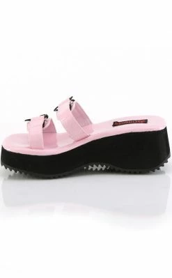 Demonia Shoes FLIP-12 Baby Pink Holo Heart Slides