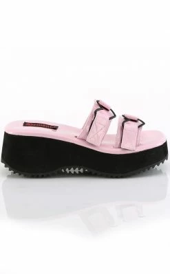 Demonia Shoes FLIP-12 Baby Pink Holo Heart Slides