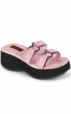 Demonia Shoes FLIP-12 Baby Pink Holo Heart Slides