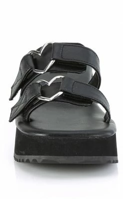 Demonia FLIP-12 Black Matte Heart Slides
