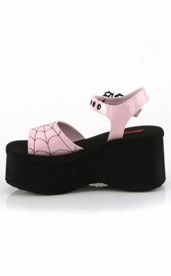 Demonia FUNN-10 Baby Pink Patent Holo Spiderweb Sandals