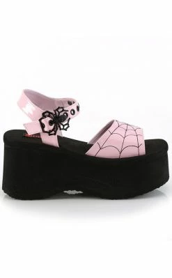 Demonia FUNN-10 Baby Pink Patent Holo Spiderweb Sandals
