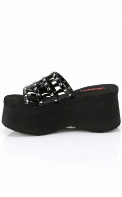 Demonia FUNN-13 Black Patent Spiderweb Slides Shoes