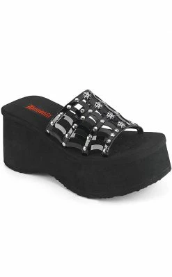 Demonia FUNN-13 Black Patent Spiderweb Slides Shoes