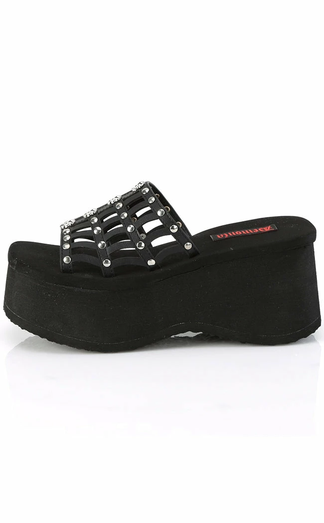 Demonia Shoes FUNN-13 Black Vegan Spiderweb Slides 5 Demonia Shoes FUNN-13 Black Vegan Spiderweb Slides