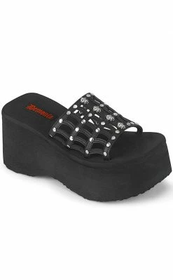 Demonia Shoes FUNN-13 Black Vegan Spiderweb Slides