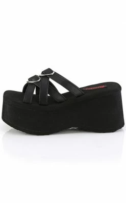 Demonia Shoes FUNN-15 Black Matte Heart Slides (Au Stock)