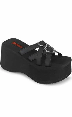 Demonia Shoes FUNN-15 Black Matte Heart Slides (Au Stock)