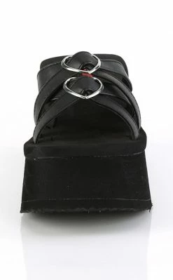 Demonia FUNN-15 Black Matte Heart Slides Shoes