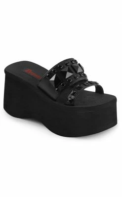 Demonia Shoes FUNN-18 Black Platform Slide Sandals
