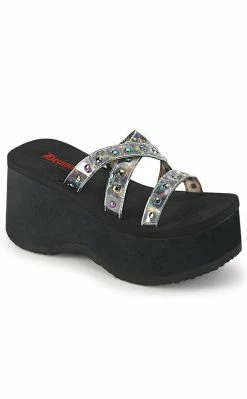 Demonia FUNN-19 Holographic Platform Slide Sandals Shoes